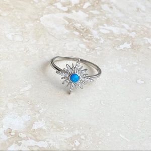 Sterling Silver CZ and Blue Lab Opal Twinkle Star Ring, Sunshine Stone Rings,